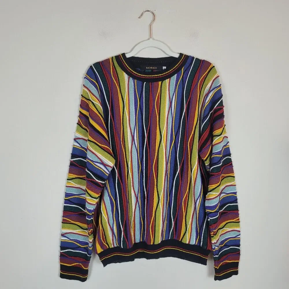 Bachrach Sweater XL Multicolor Chunky 3D Knit Coogi Style Chunky Biggie 90s